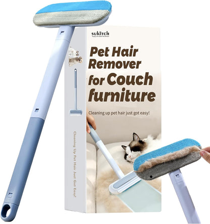 Pet Hair Remover for Couch and Furniture, 17.3-Inch Reusable Washable Lint Cleaner for Dog and Cat Hair, Long Handle for Bedding, Sofa and Fabric Surfaces