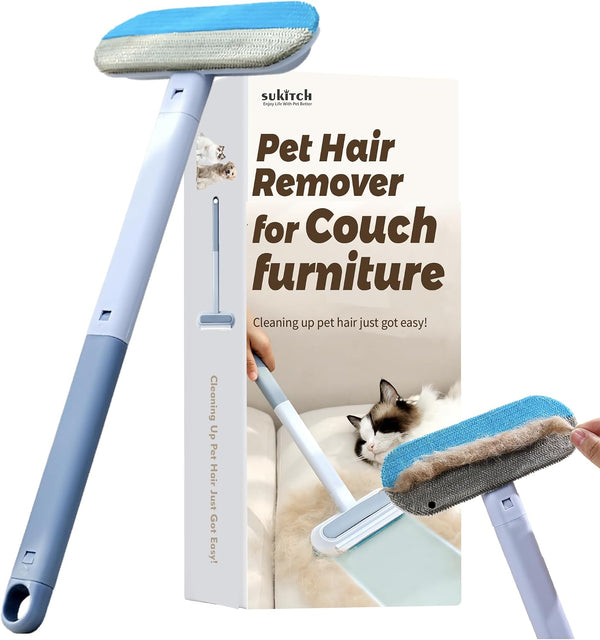 Pet Hair Remover for Couch and Furniture, 17.3-Inch Reusable Washable Lint Cleaner for Dog and Cat Hair, Long Handle for Bedding, Sofa and Fabric Surfaces