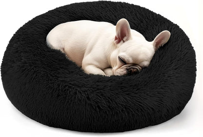 28In Large Dog Bed, Medium Size Dog and Cats, Calming Donut Bed for Puppy and Kitten, Washable round Fluffy Pet Bed (Black)