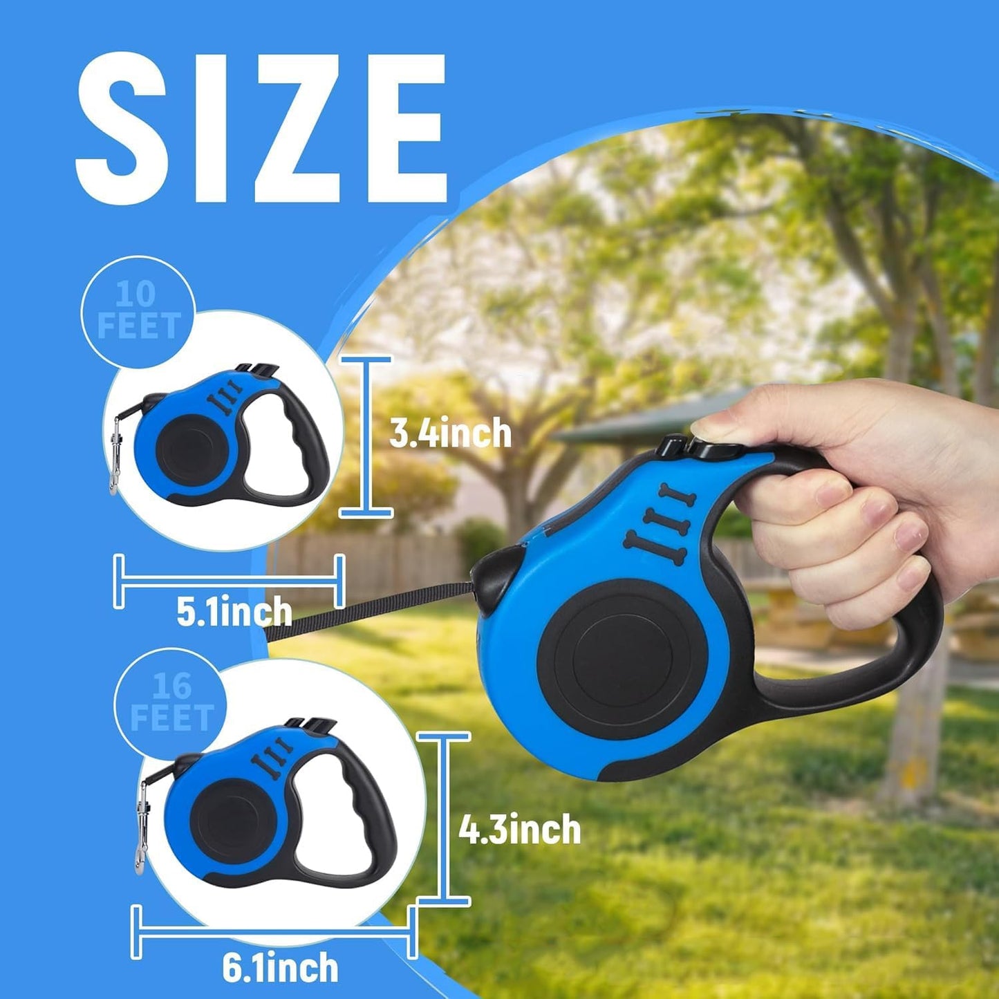 Retractable Dog Leash Automatic Telescopic Tractor Dog Tape, Pet Tape 10/16 FT Durable and Convenient, with Non-Slip Handle, Suitable for Small and Medium-Sized Dogs Blue