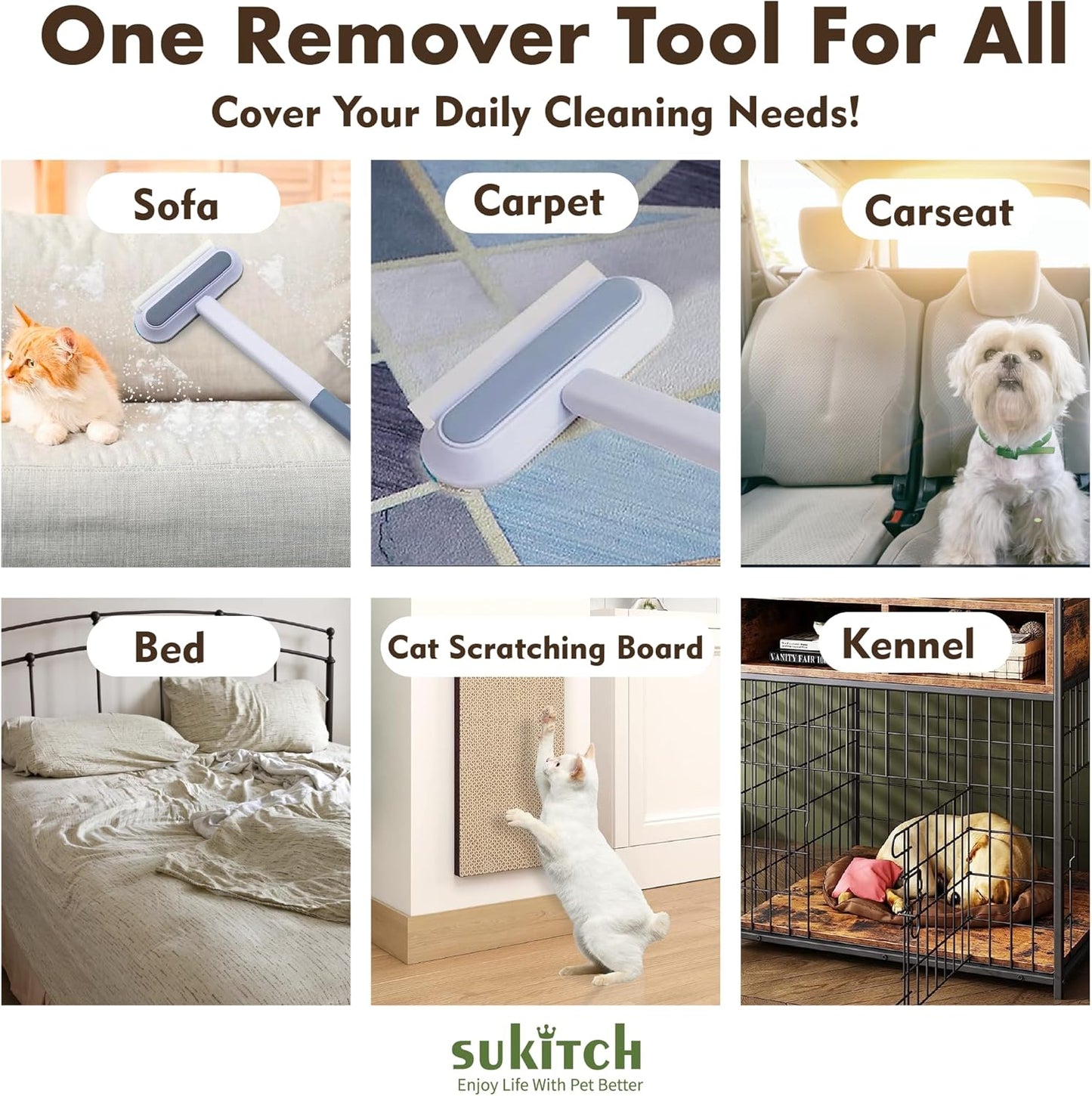 Pet Hair Remover for Couch and Furniture, 17.3-Inch Reusable Washable Lint Cleaner for Dog and Cat Hair, Long Handle for Bedding, Sofa and Fabric Surfaces