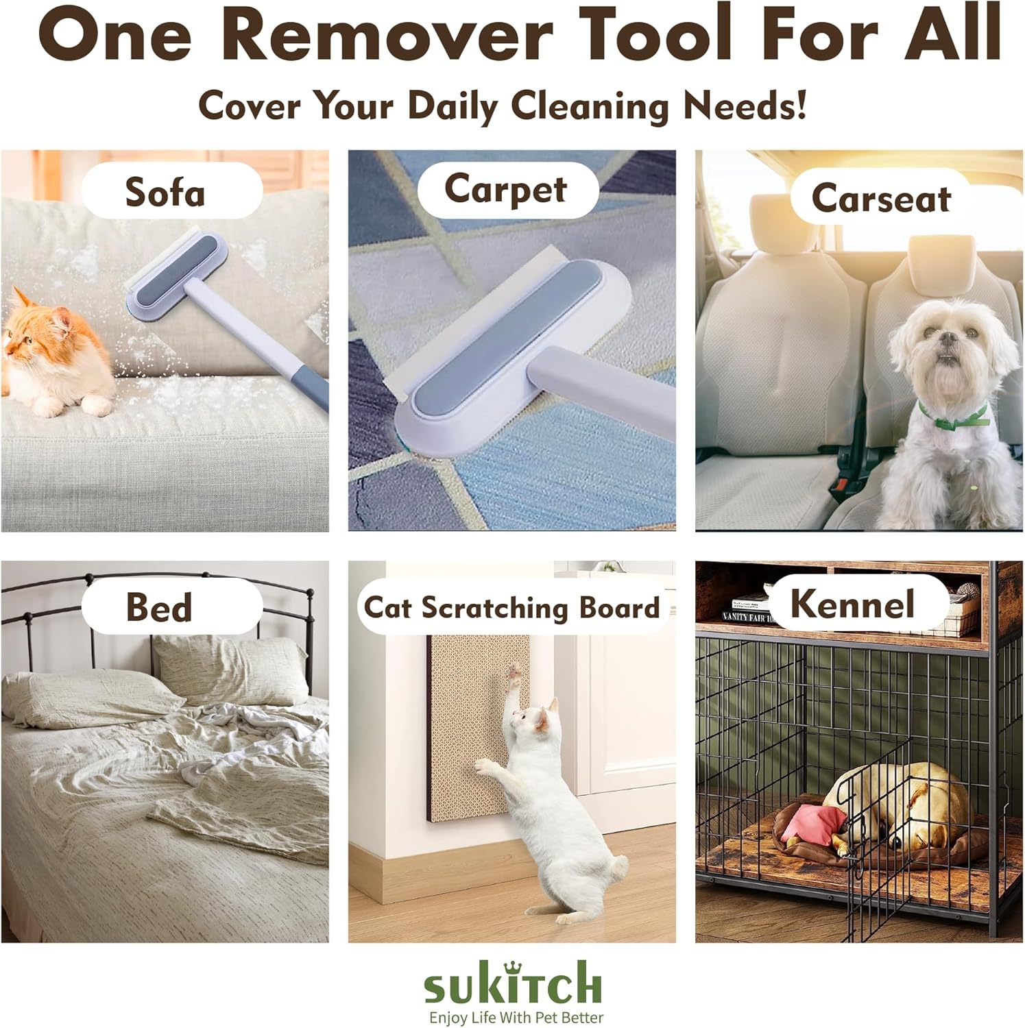 Pet Hair Remover for Couch and Furniture, 17.3-Inch Reusable Washable Lint Cleaner for Dog and Cat Hair, Long Handle for Bedding, Sofa and Fabric Surfaces