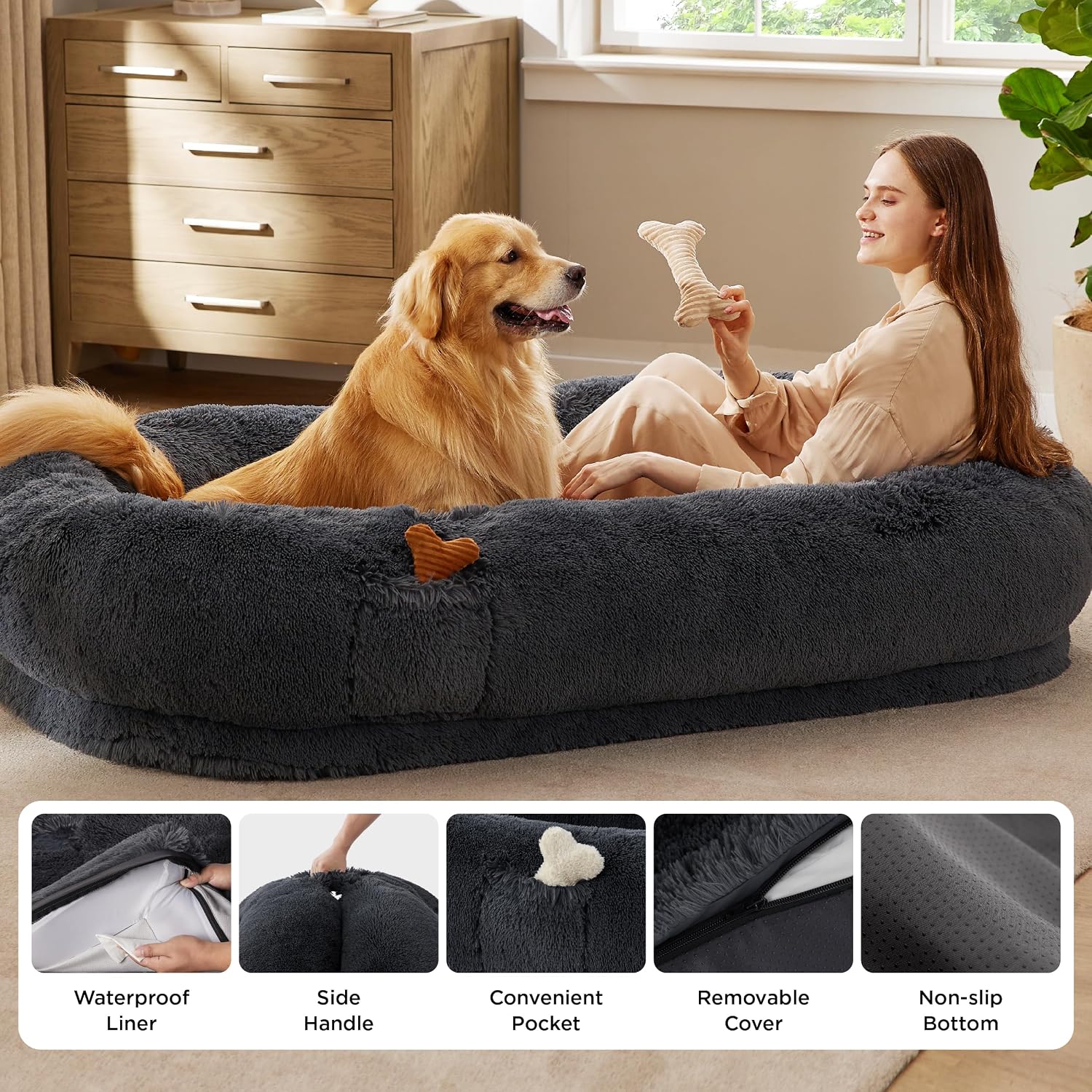 Faux Fur Orthopedic Human Dog Bed
