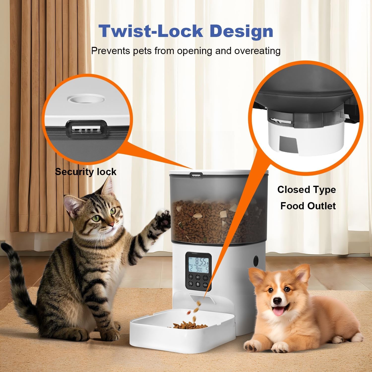 Automatic Cat Feeder, 4L Cat Food Dispenser with 10S Voice Recorder, Pet Feeder up to 8 Meals per Day, Timed Dog Feeder with Dry Food Sealed Ring